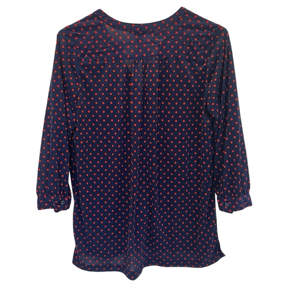 H&M Womens S Polka Dot Blouse Buttons Pocket Red Blue - Picture 2 of 7